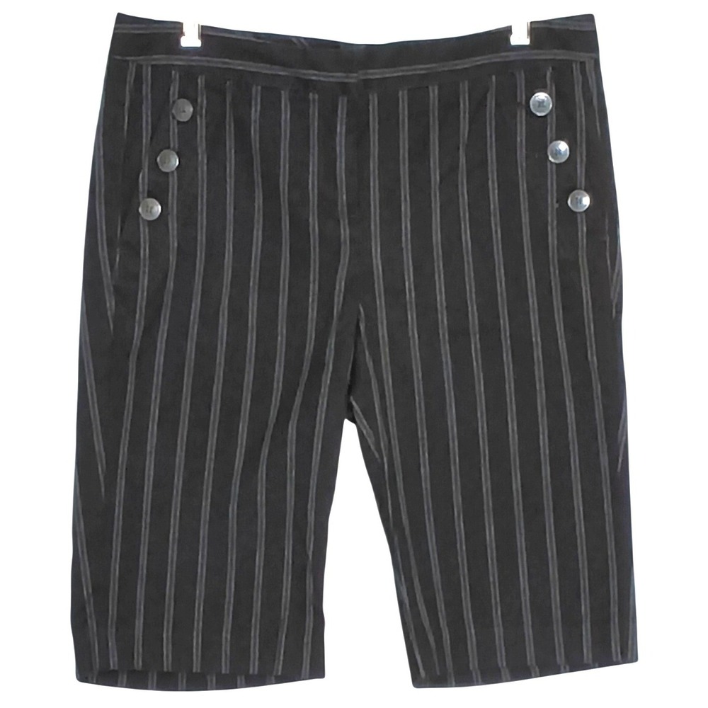 Nautical Tommy Hilfiger Shorts Women 12 Grey Pinstripe Sailor Button Front Jorts